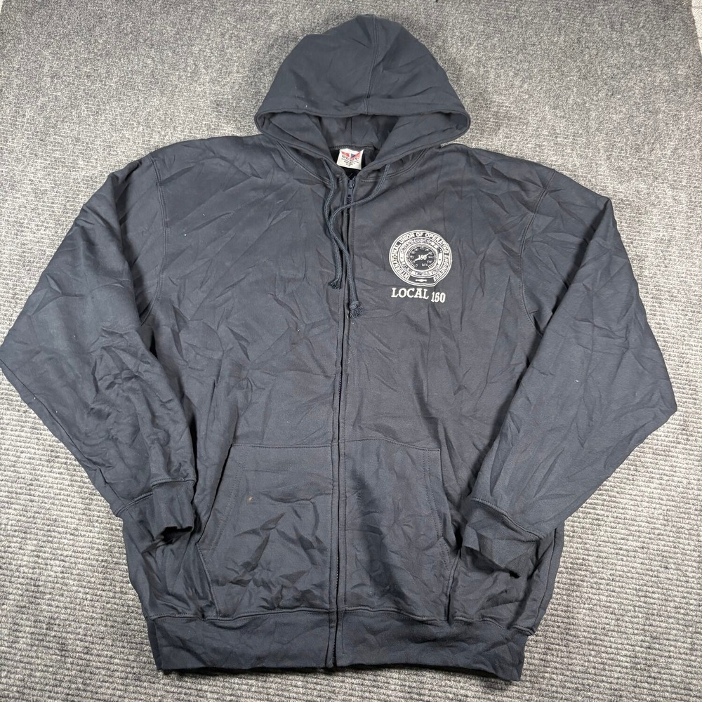 Bayside Full Zip Hoodie Mens XL Navy Blue Excellent IUOE Local 150 Workwear